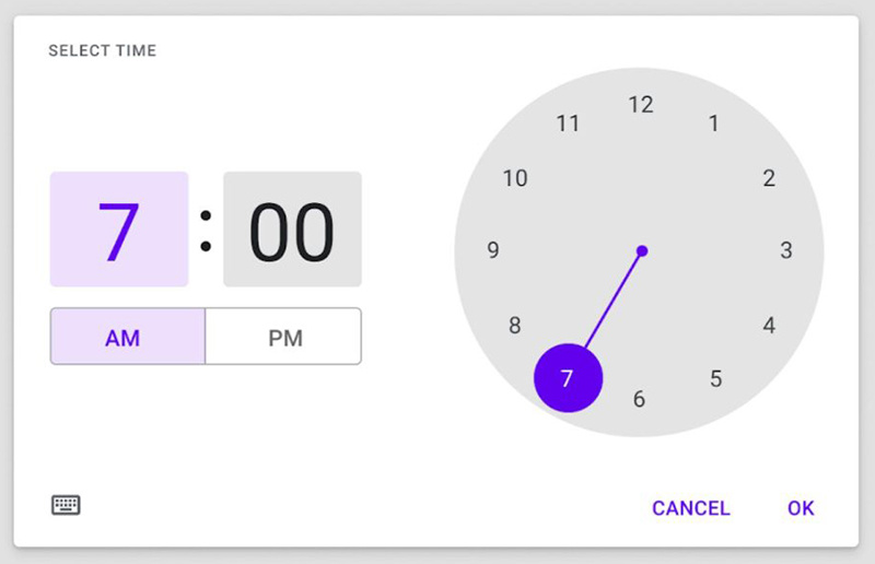 Android Material You time picker UI landscape